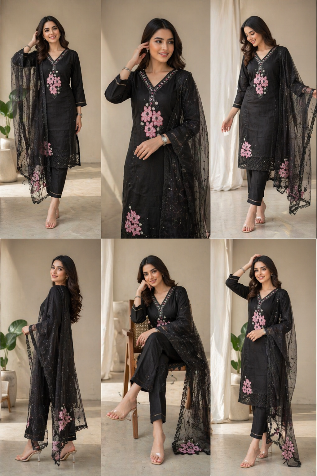 Black Floral Embroidered 3-Piece Suit