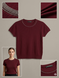 Burgundy Crystal-Trim Ribbed Knit Crop Tee – TRY ME