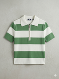 Green & White Striped Zip Polo Knit Top – TRY ME