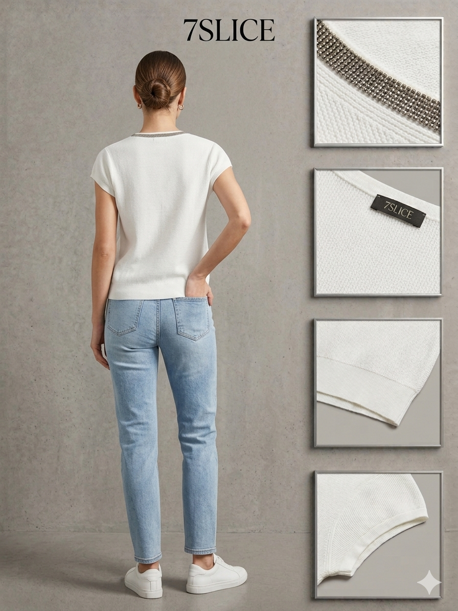 White Crystal-Trim Ribbed Knit Top – TRY ME