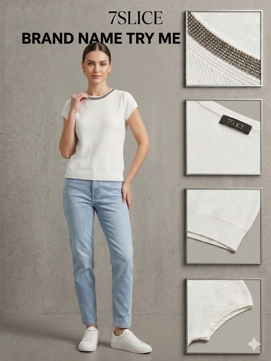 White Crystal-Trim Ribbed Knit Top – TRY ME