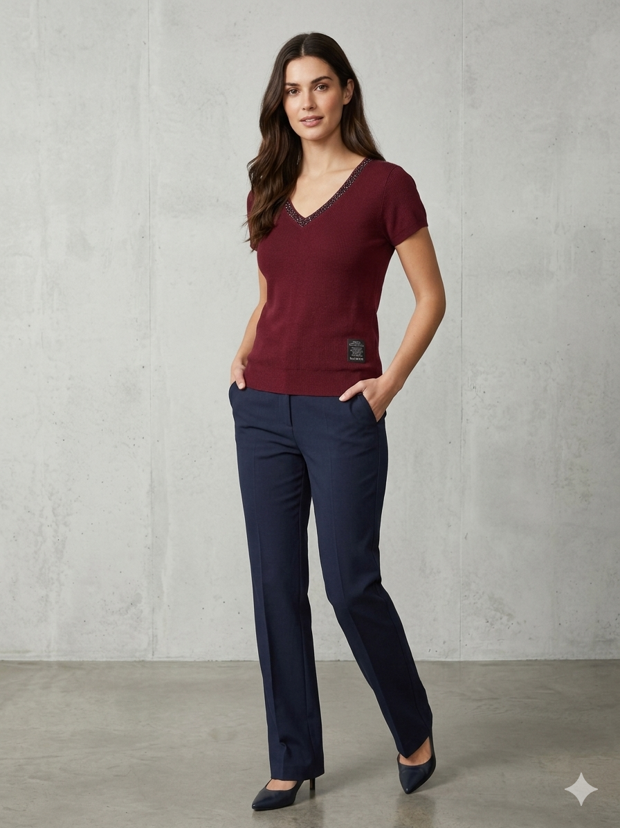 Burgundy Sequin V-Neck Ribbed Knit Top – TRY ME