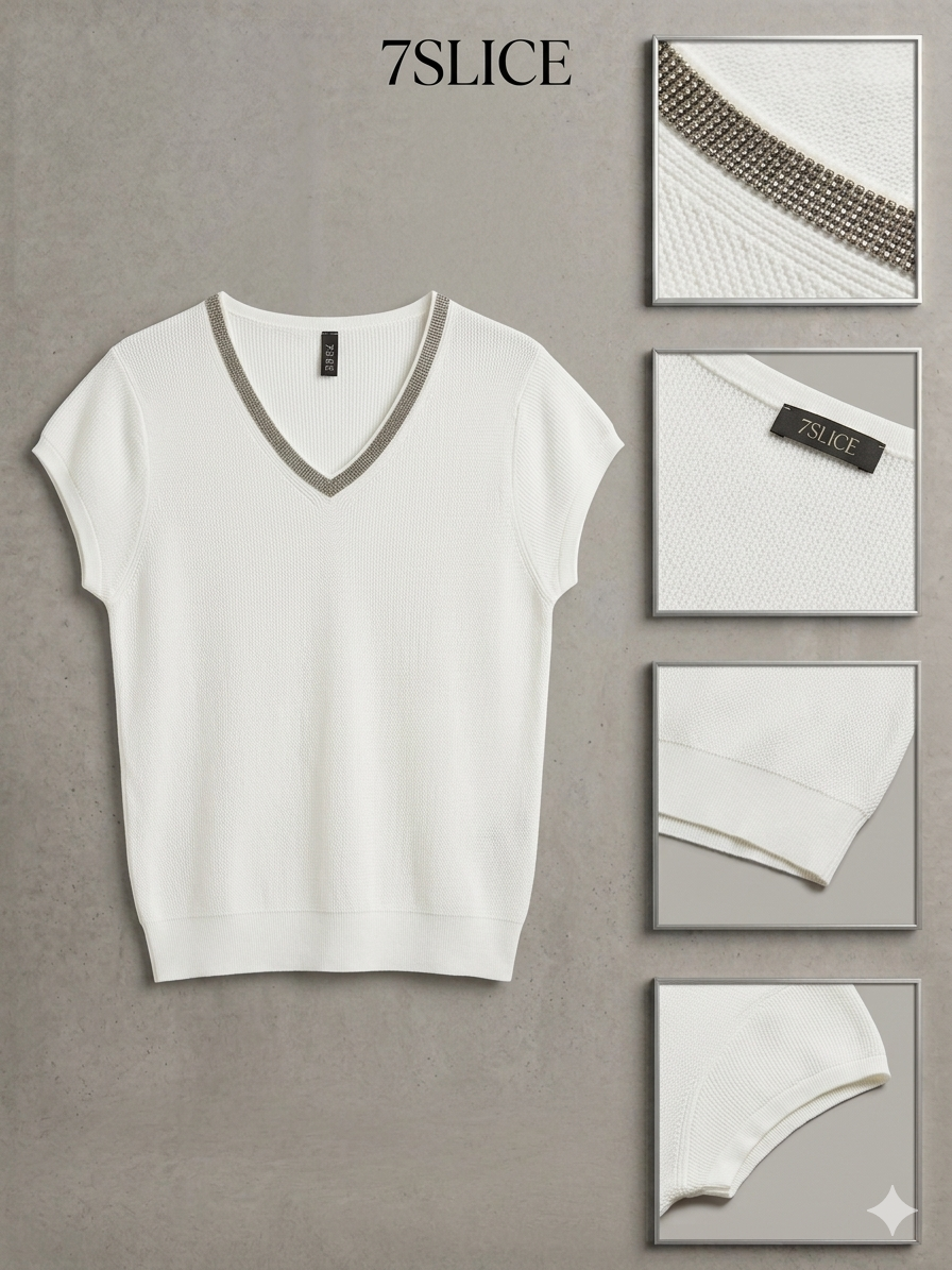 White Crystal-Trim Ribbed Knit Top – TRY ME