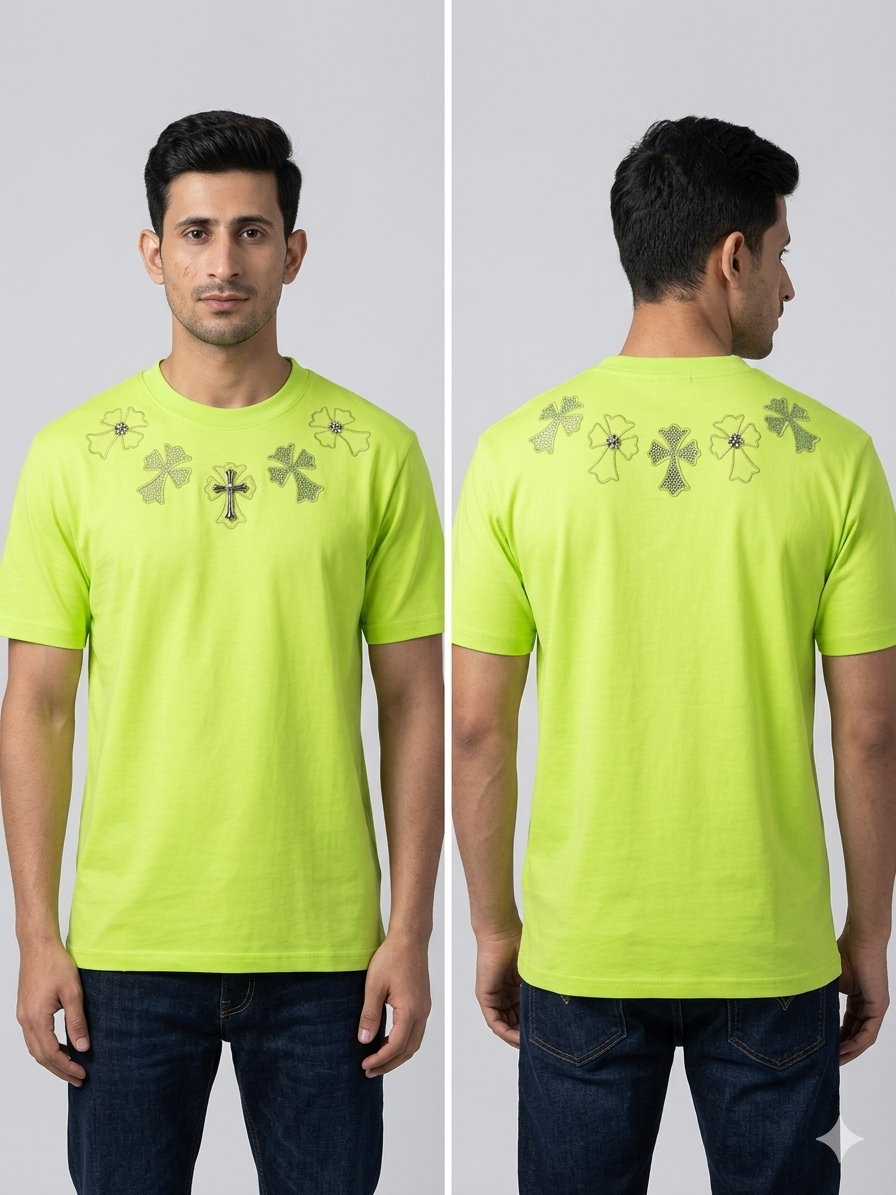 Neon Green Cross Embroidered Oversized T-Shirt