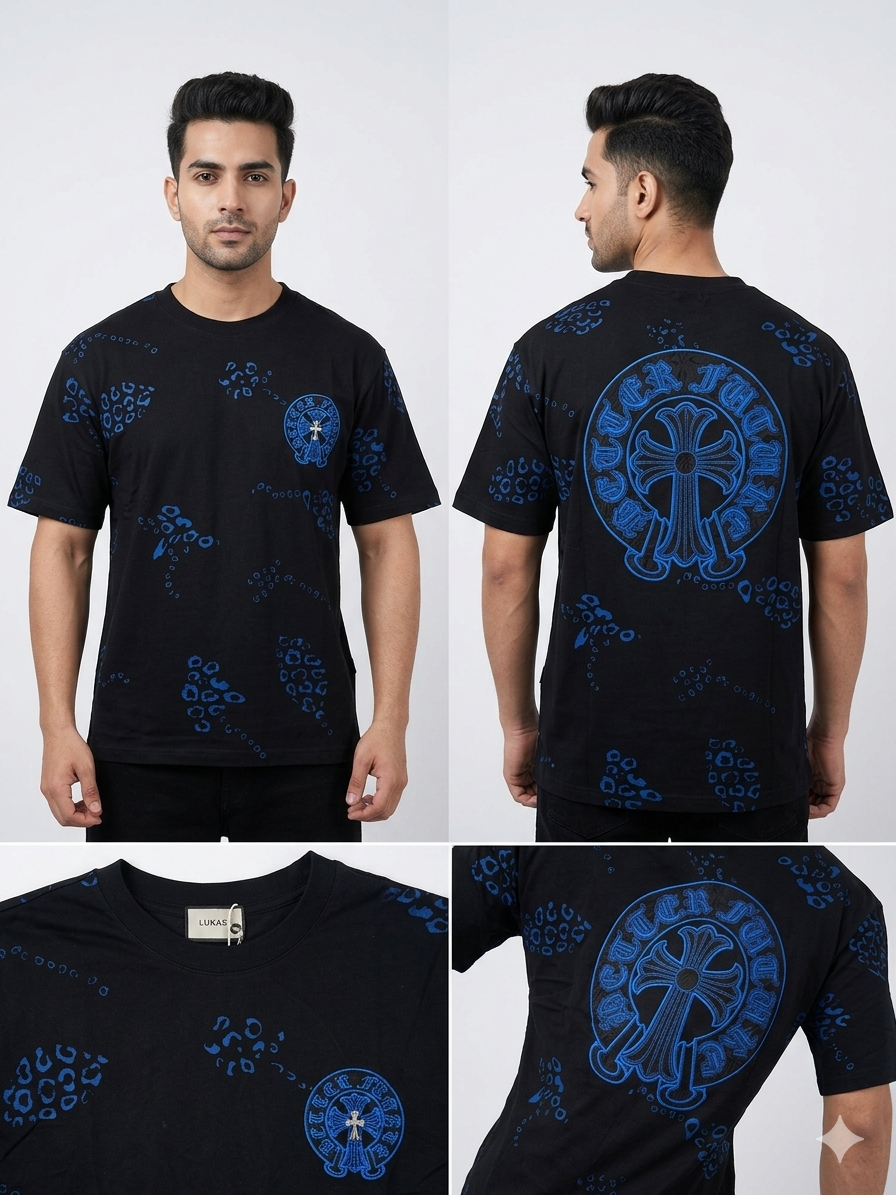 Lukas Black Leopard Print Cross Graphic Oversized T-Shirt