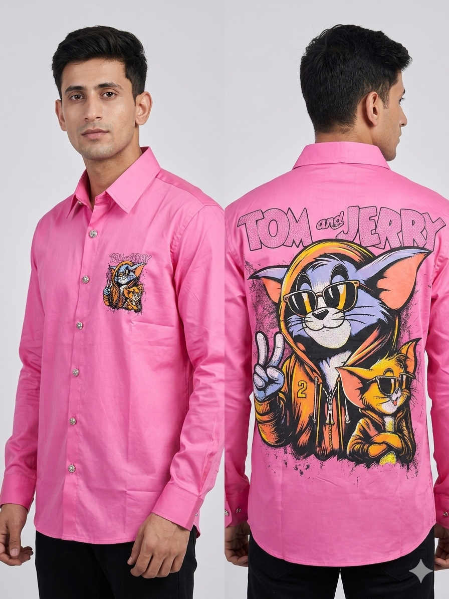 Tom and Jerry Blue Rhinestone Graphic Full Sleeve Shirt
