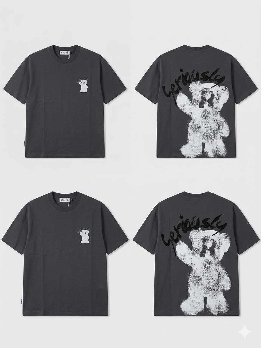 SSMNS Seriously R Charcoal Bear Graphic Oversized T-Shirt