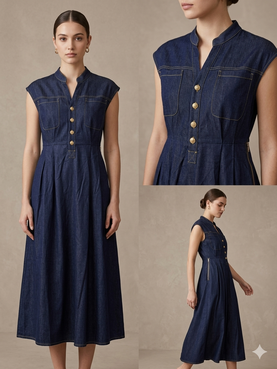 Dark Wash Denim Midi Dress