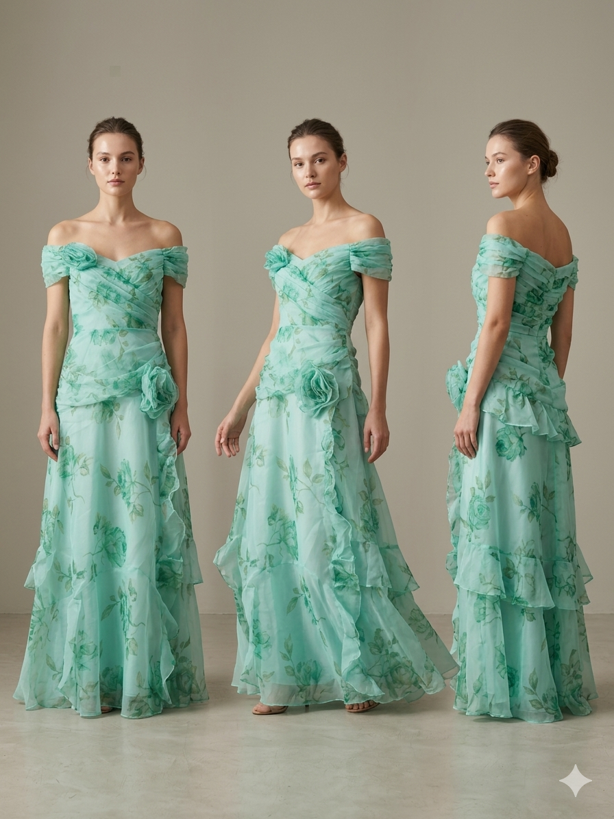 Floral Rosette Off-Shoulder Ruffle Dress – TRY ME Exclusive