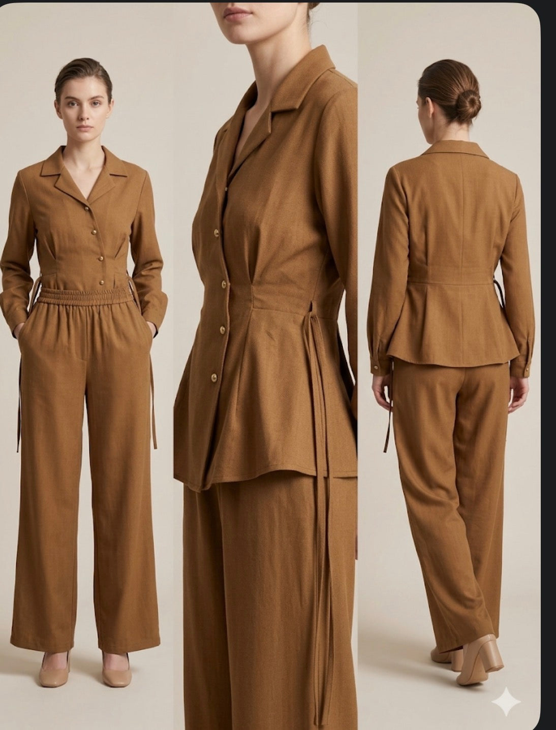 Camel Drawstring Blazer & Wide-Leg Trouser Set – TRY ME Exclusive