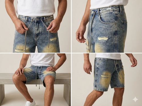 Acid Wash Distressed Denim Shorts – Vintage Drawstring Edition