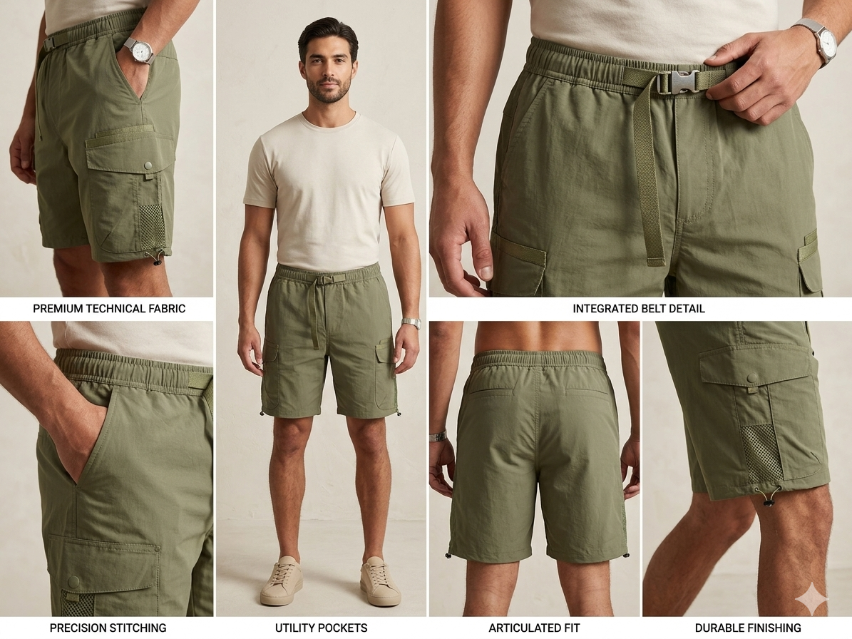 Olive Technical Cargo Shorts – Utility Belt Edition