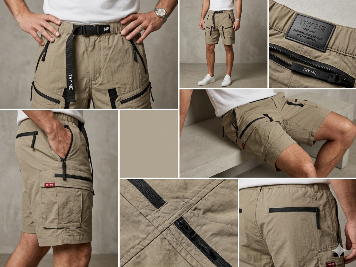 TRY ME Khaki Tactical Cargo Shorts – Premium Gents Apparel