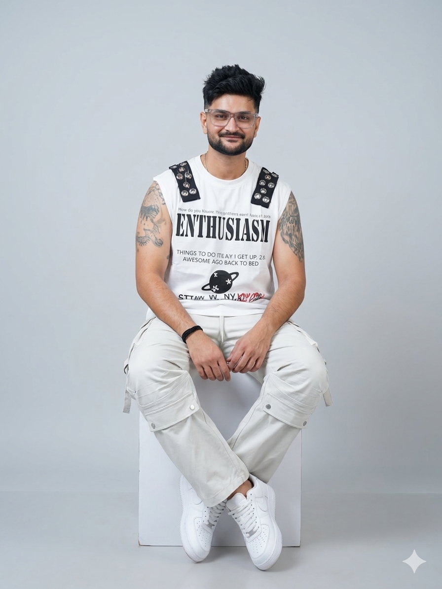 Enthusiasm Graphic Muscle Vest & Cargo Co-ord Set – White