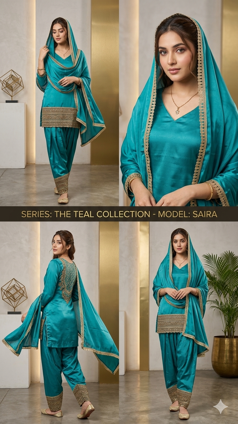 Teal Zari Embroidered 3-Piece Suit – Aesthetic Heritage Collection