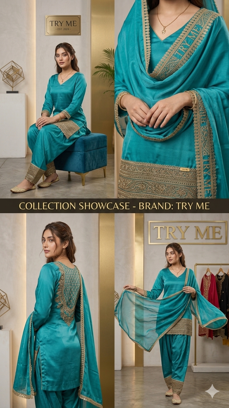 Teal Zari Embroidered 3-Piece Suit – Aesthetic Heritage Collection