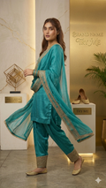 Teal Zari Embroidered 3-Piece Suit – Aesthetic Heritage Collection