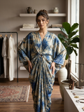 Blue Floral Draped Kaftan – TRY ME