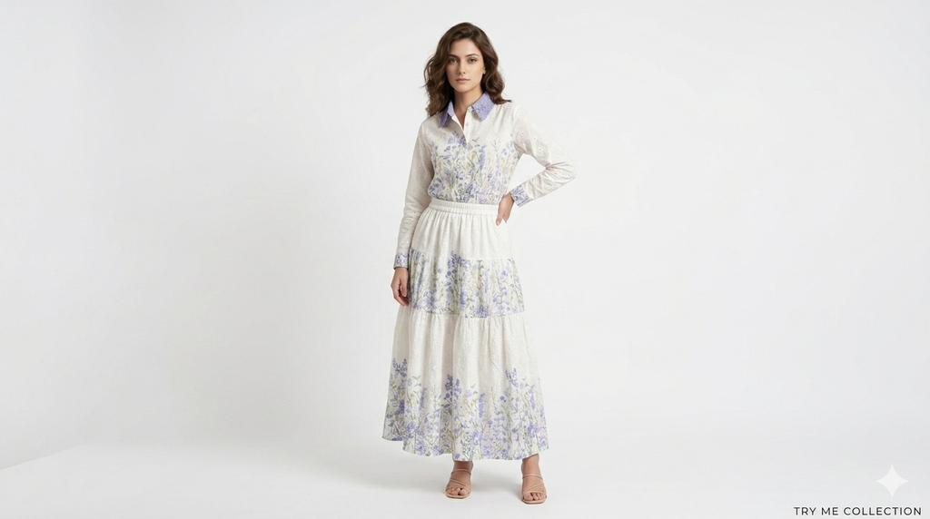 White Floral Tiered Maxi Co-ord Set – TRY ME