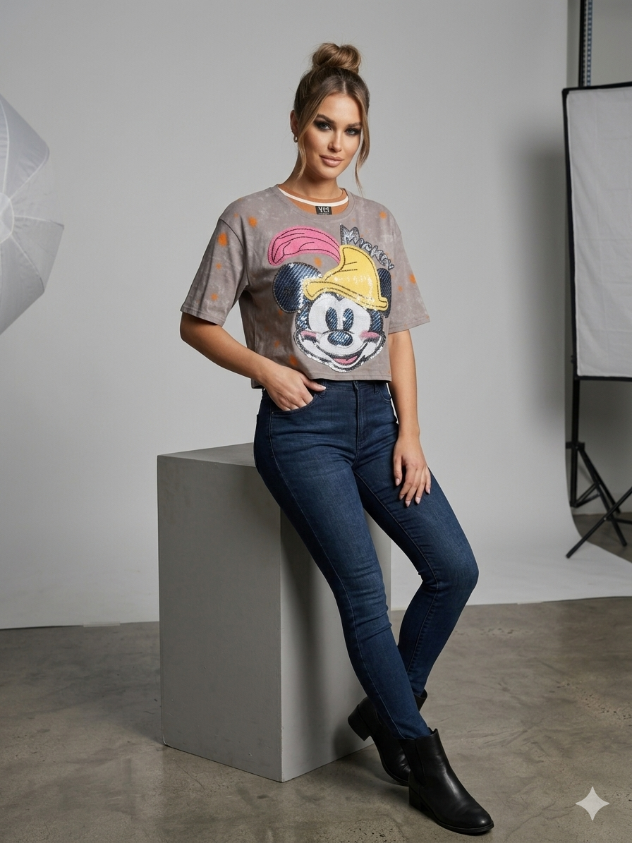 Mickey Sequin Graphic Crop Tee – TRY ME