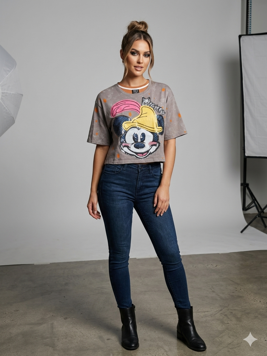 Mickey Sequin Graphic Crop Tee – TRY ME