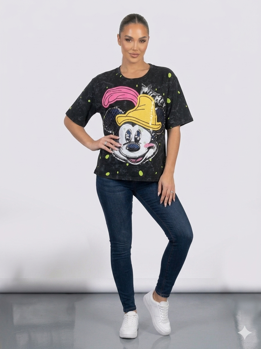 Minnie Sequin Graphic Oversized Tee – TRY ME