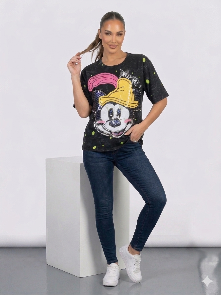 Minnie Sequin Graphic Oversized Tee – TRY ME