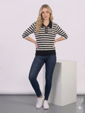 Black & Cream Striped Knit Polo Top – TRY ME