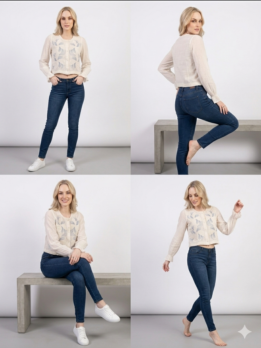 Cream Floral Embroidered Sheer Crop Top – TRY ME