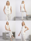 White Embellished Button Vest & Trouser Co-ord Set – TRY ME