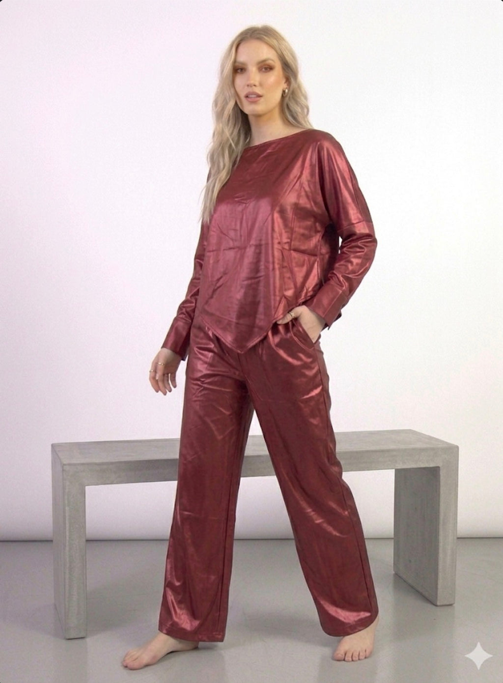 Metallic Shimmer Oversized Top & Wide-Leg Trouser Co-ord Set – TRY ME