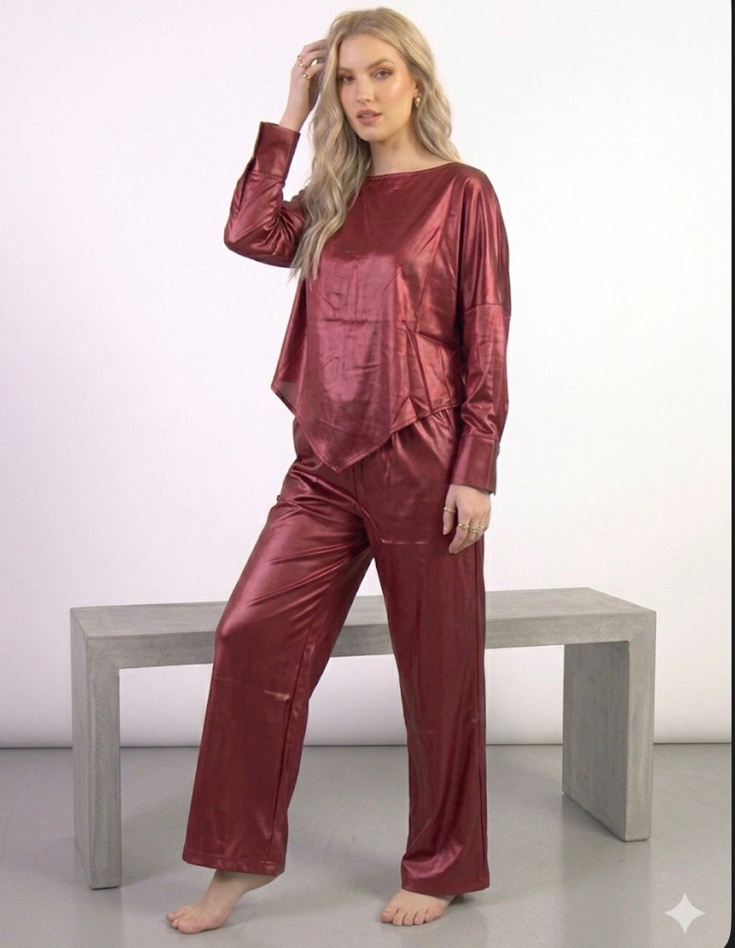 Metallic Shimmer Oversized Top & Wide-Leg Trouser Co-ord Set – TRY ME