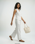 White Chikankari Embroidered Blazer Vest & Wide-Leg Trouser Co-ord Set – TRY ME