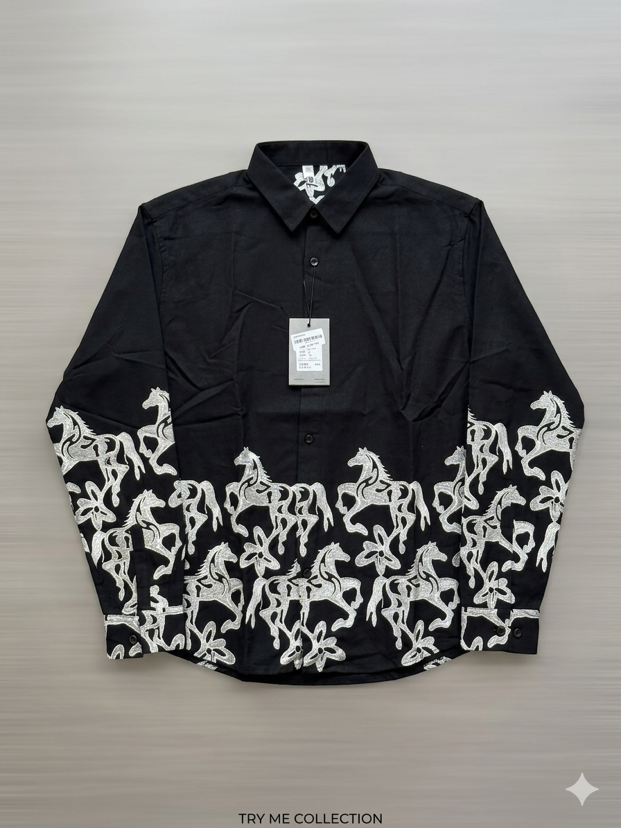 Black Wild Horse Embroidered Premium Casual Shirt – TRY ME