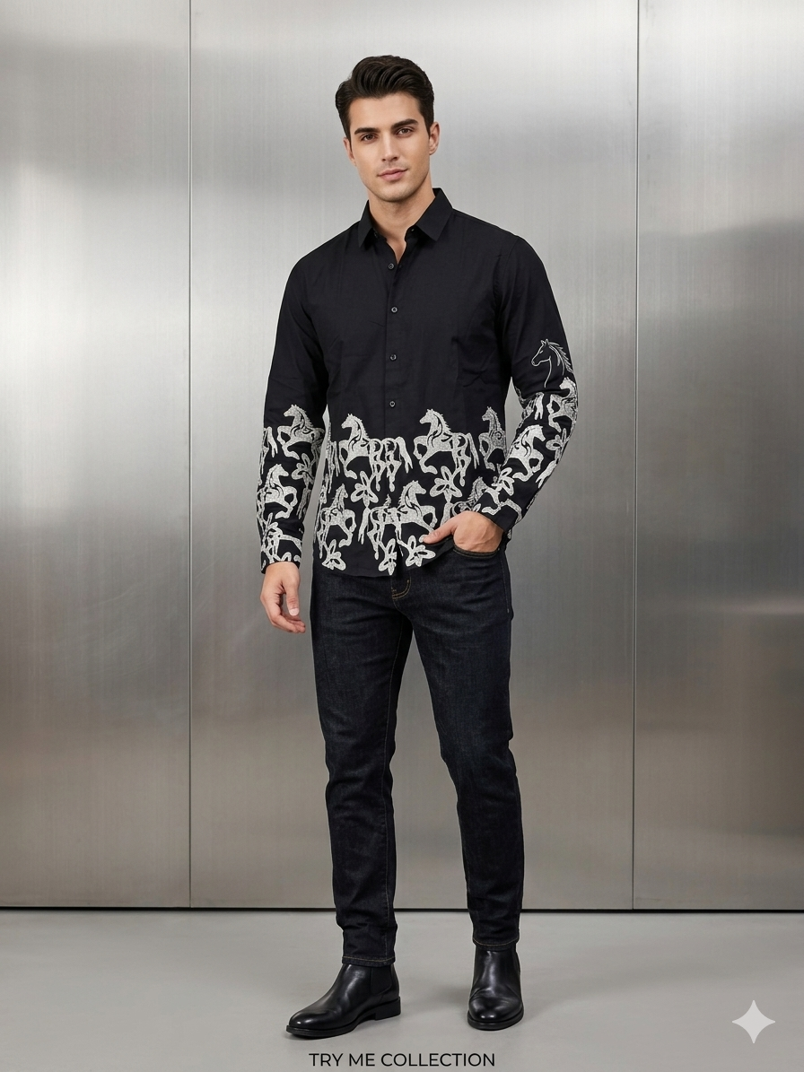 Black Wild Horse Embroidered Premium Casual Shirt – TRY ME