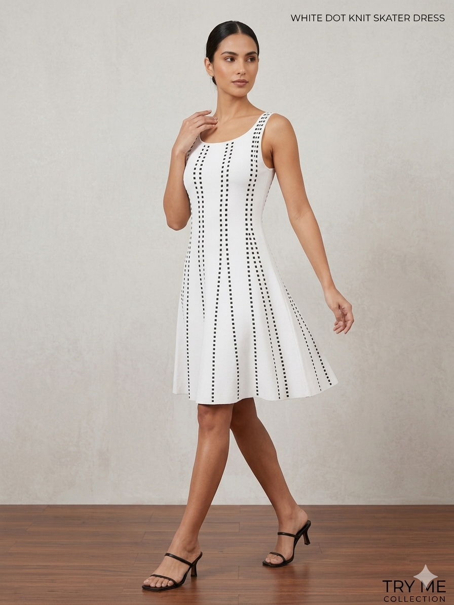 White Dot Knit Skater Dress | TRY ME Collection