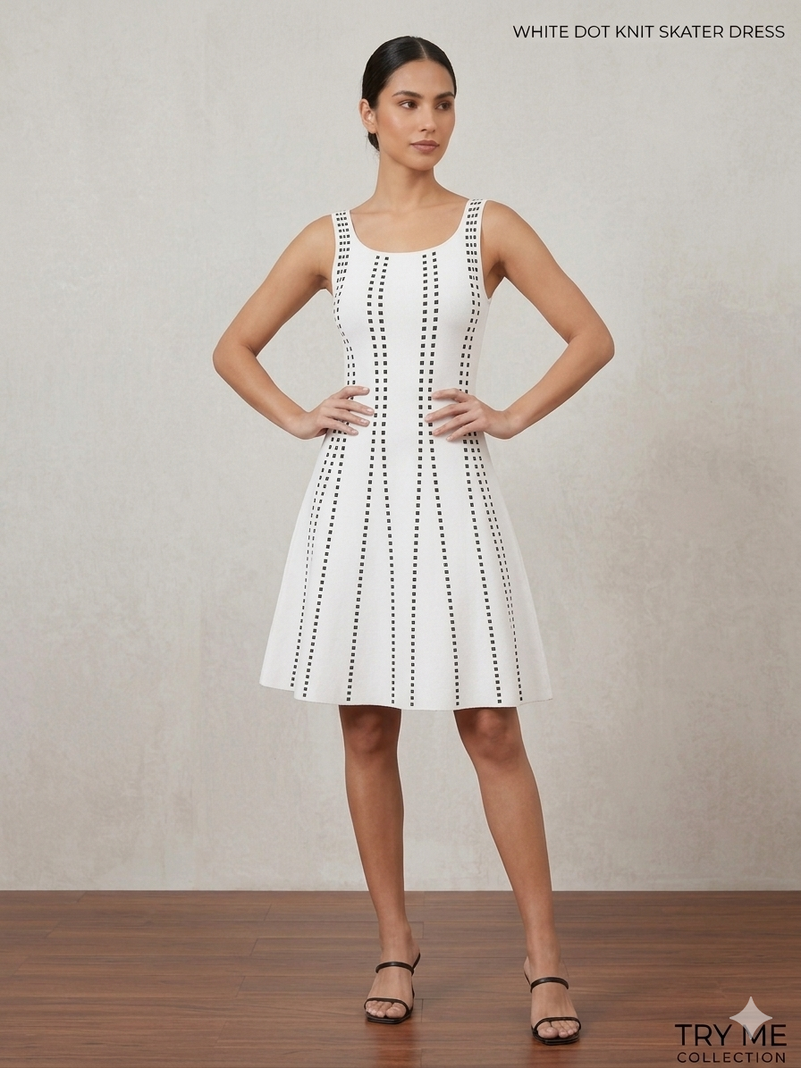 White Dot Knit Skater Dress – TRY ME