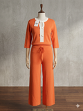 Orange White Bow Knit Co-ord Set – TRY ME