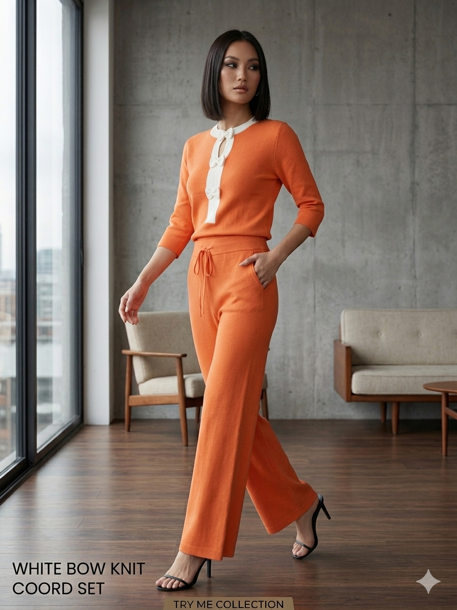 Orange White Bow Knit Co-ord Set – TRY ME