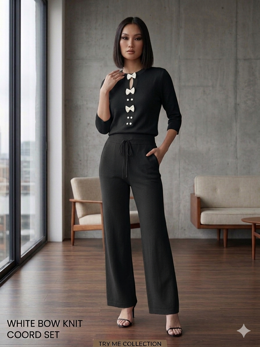 Black White Bow Knit Co-ord Set – TRY ME
