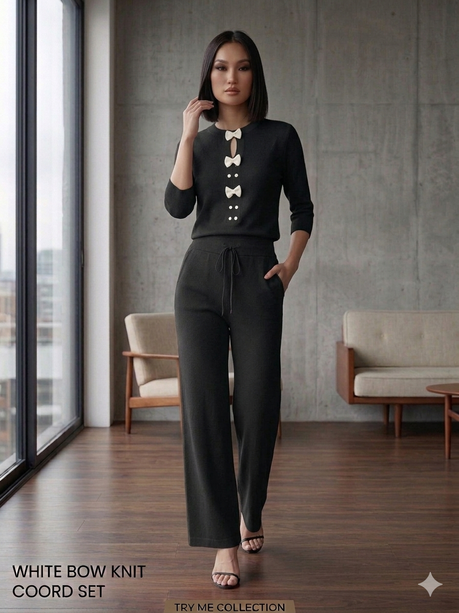 Black White Bow Knit Co-ord Set – TRY ME