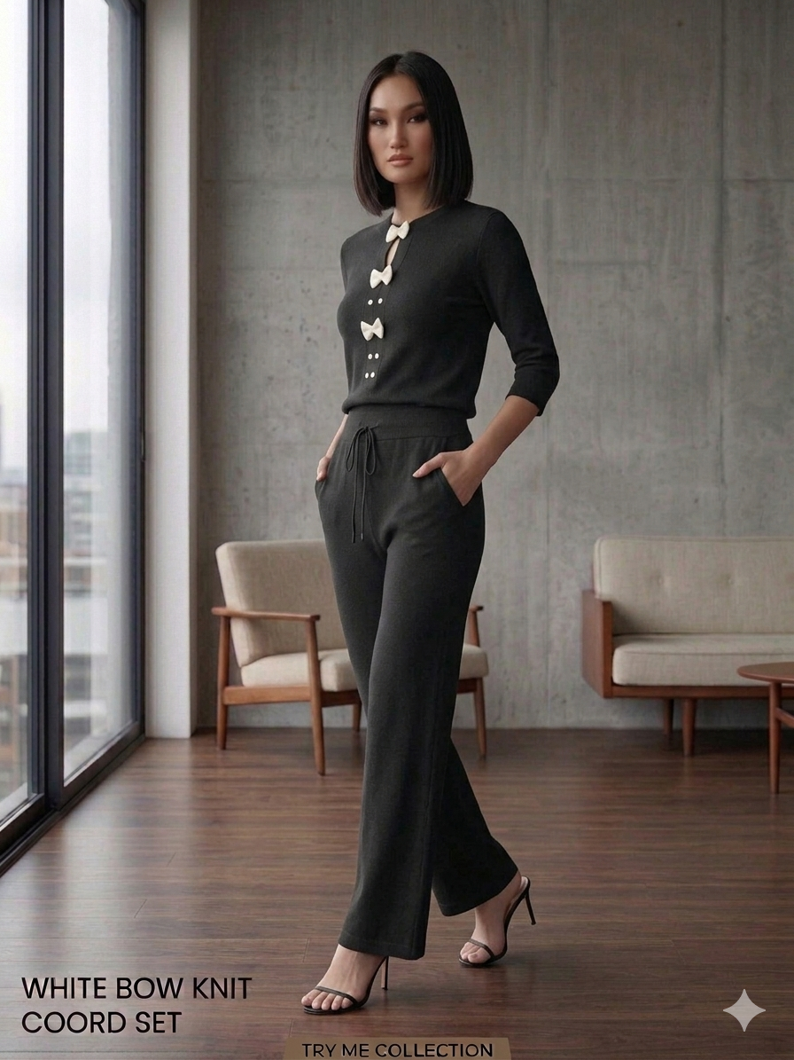 Black White Bow Knit Co-ord Set – TRY ME