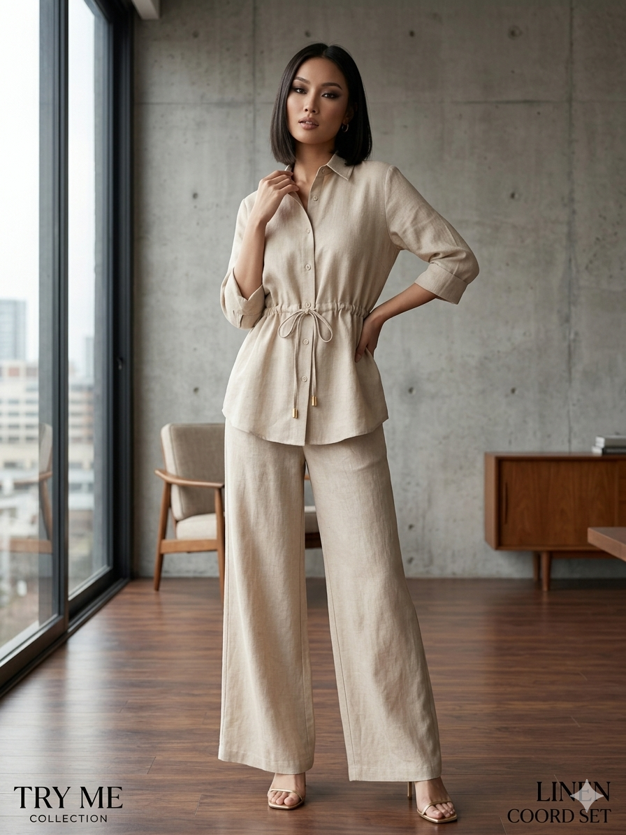 Linen Cinched Waist Shirt & Wide-Leg Trouser Co-ord Set – TRY ME