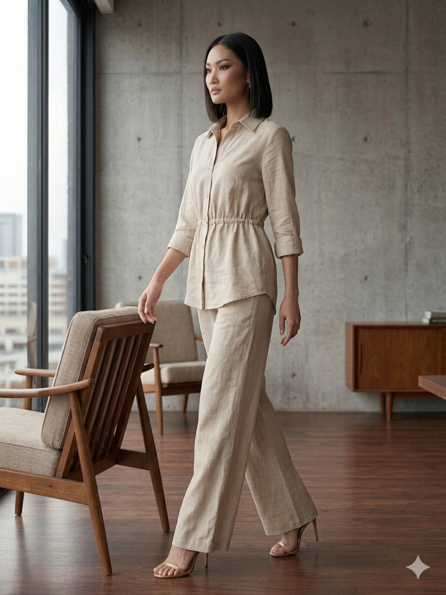 Linen Cinched Waist Shirt & Wide-Leg Trouser Co-ord Set – TRY ME