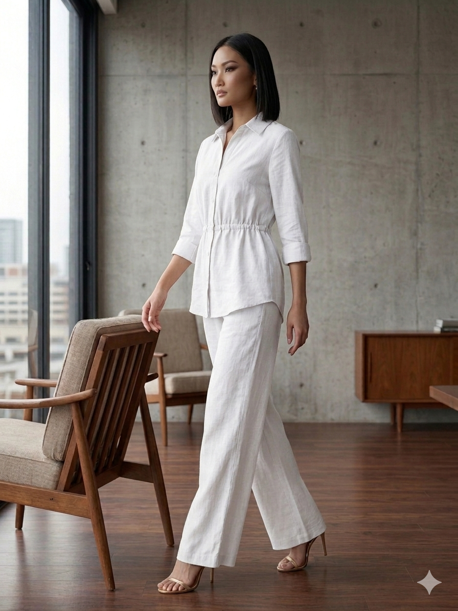 Linen Cinched Waist Shirt & Wide-Leg Trouser Co-ord Set – TRY ME