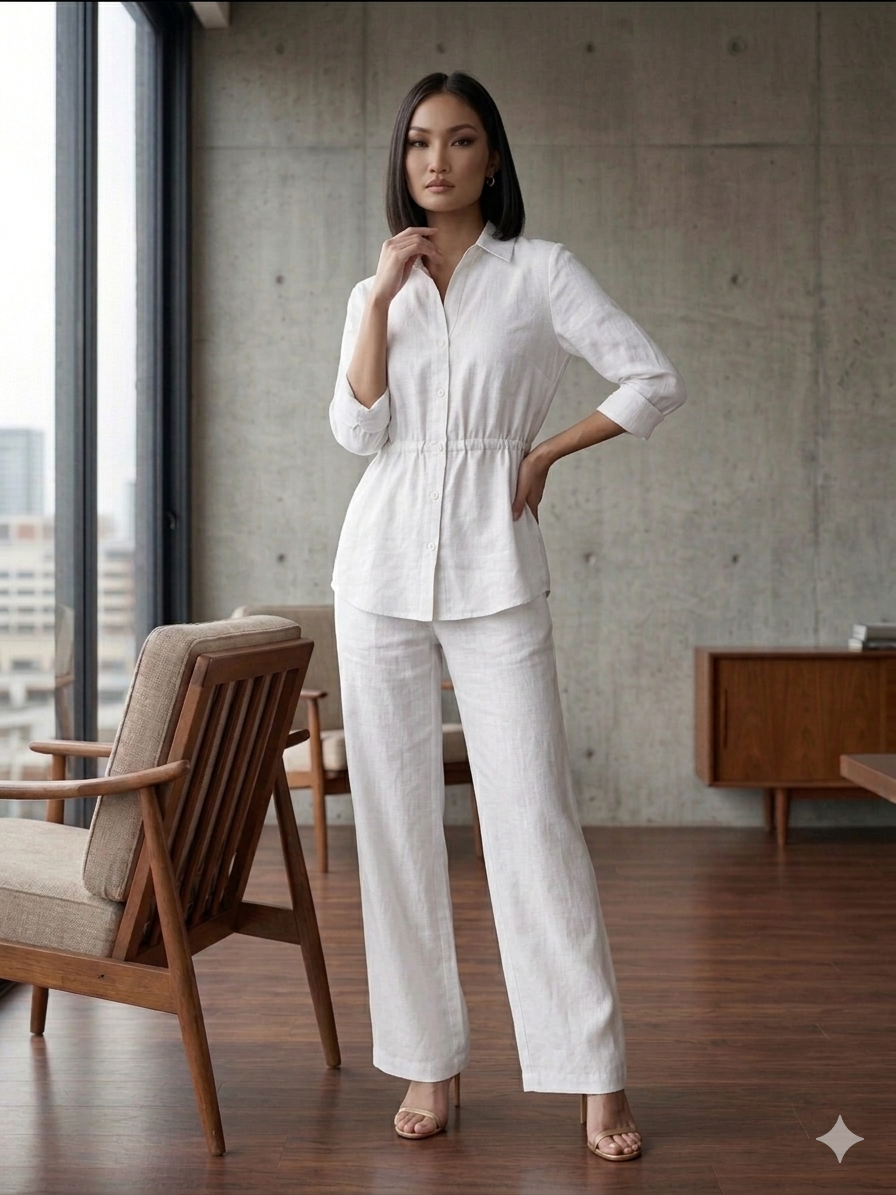 Linen Cinched Waist Shirt & Wide-Leg Trouser Co-ord Set – TRY ME
