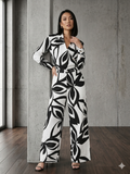 Black & White Abstract Print Belted Shirt & Wide-Leg Trouser Co-ord Set – TRY ME