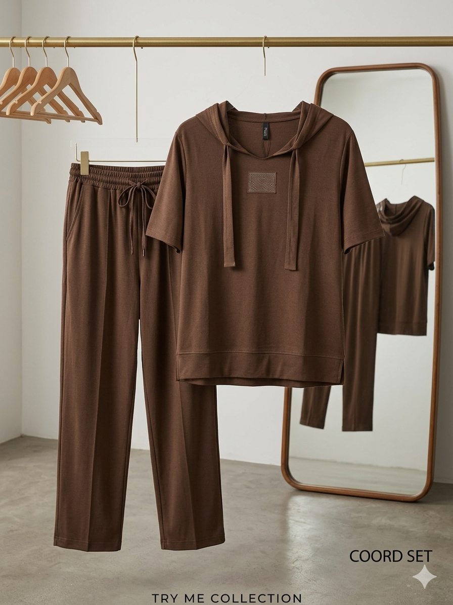 Chocolate Brown Hoodie Crop Top & Wide-Leg Trouser Co-ord Set – TRY ME