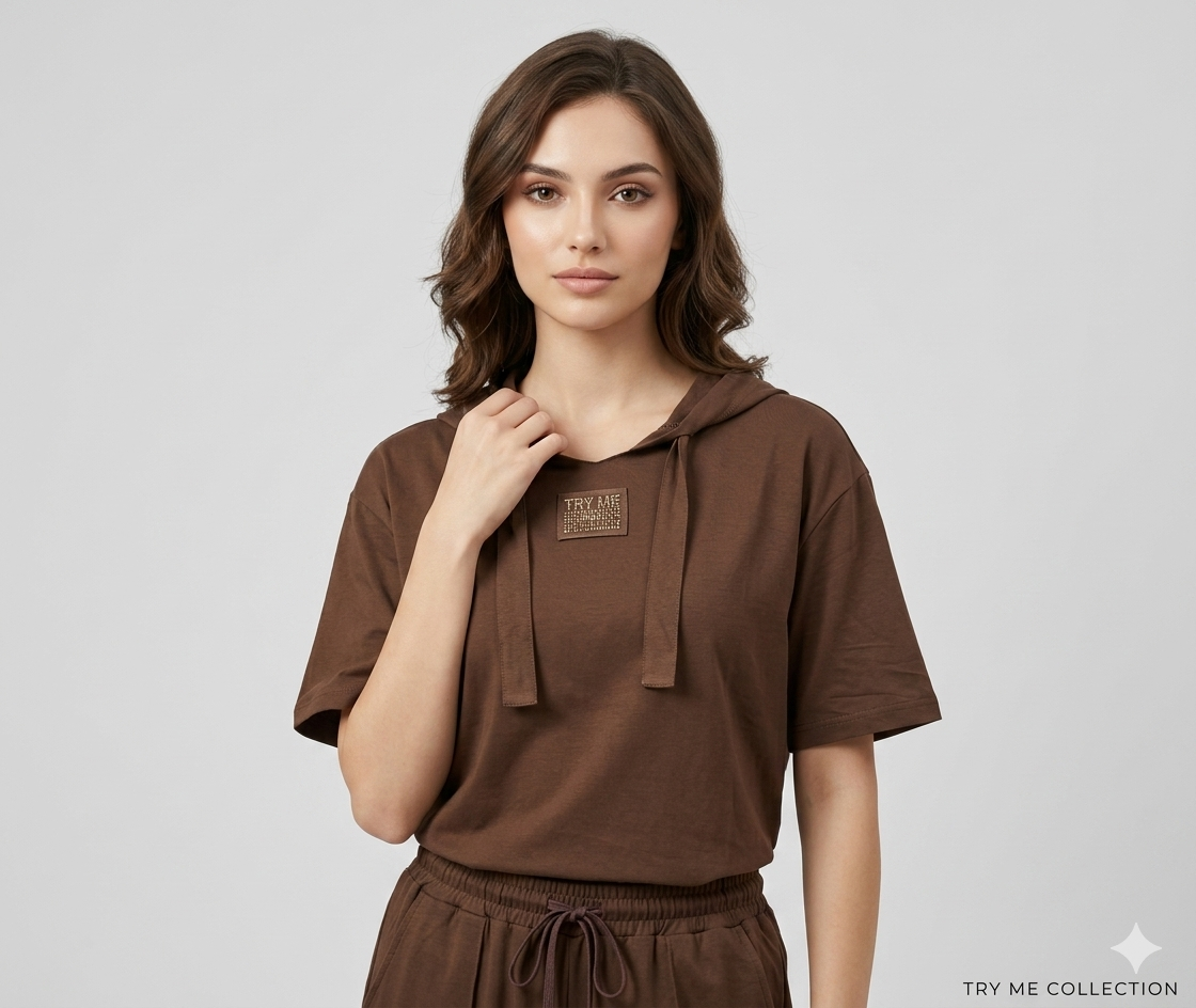 Chocolate Brown Hoodie Crop Top & Wide-Leg Trouser Co-ord Set – TRY ME