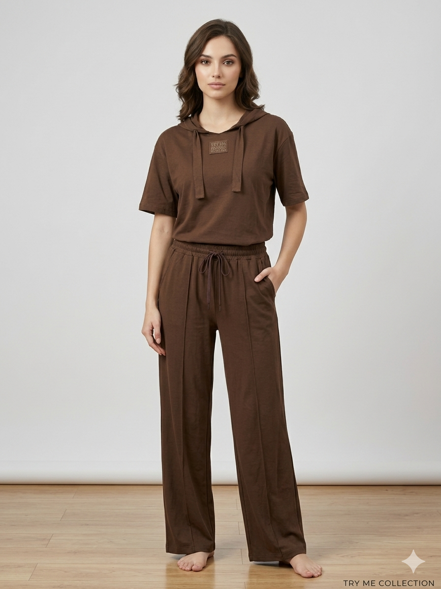 Chocolate Brown Hoodie Crop Top & Wide-Leg Trouser Co-ord Set – TRY ME